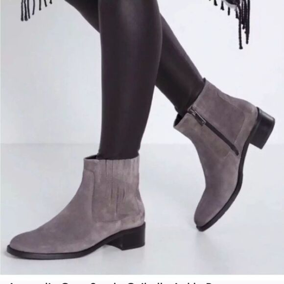 AQUATALIA Gray Soft Leather Zip Up Comfy Chelsea Italy Mod Boots  Women's Size 9 - Picture 1 of 10